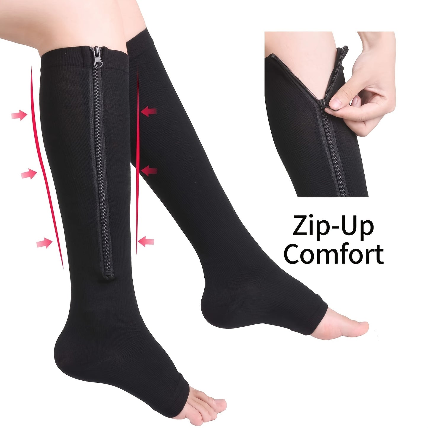 2pcs/1 Pair Breathable Compression with Side Zippers - Comfortable Support for Men and Women