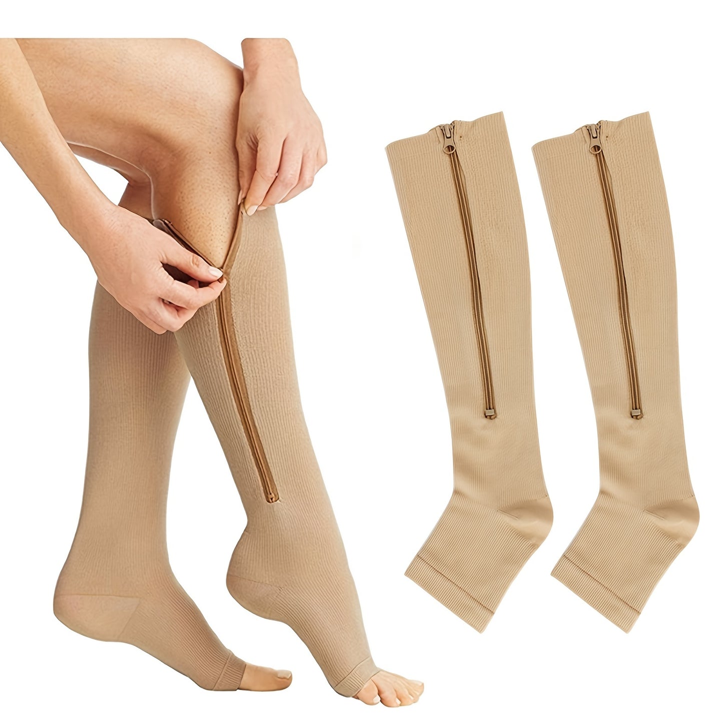 2pcs/1 Pair Breathable Compression with Side Zippers - Comfortable Support for Men and Women