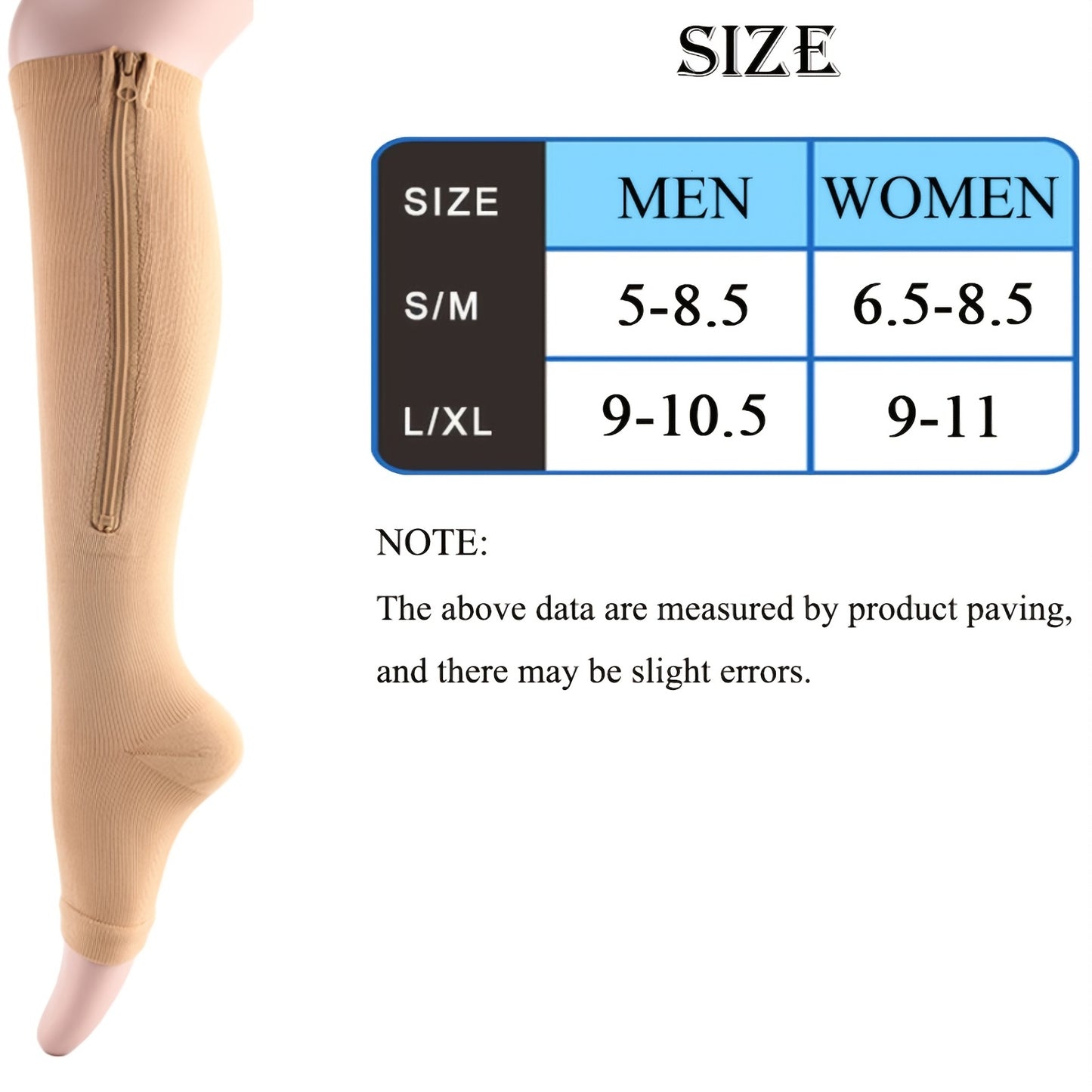 2pcs/1 Pair Breathable Compression with Side Zippers - Comfortable Support for Men and Women