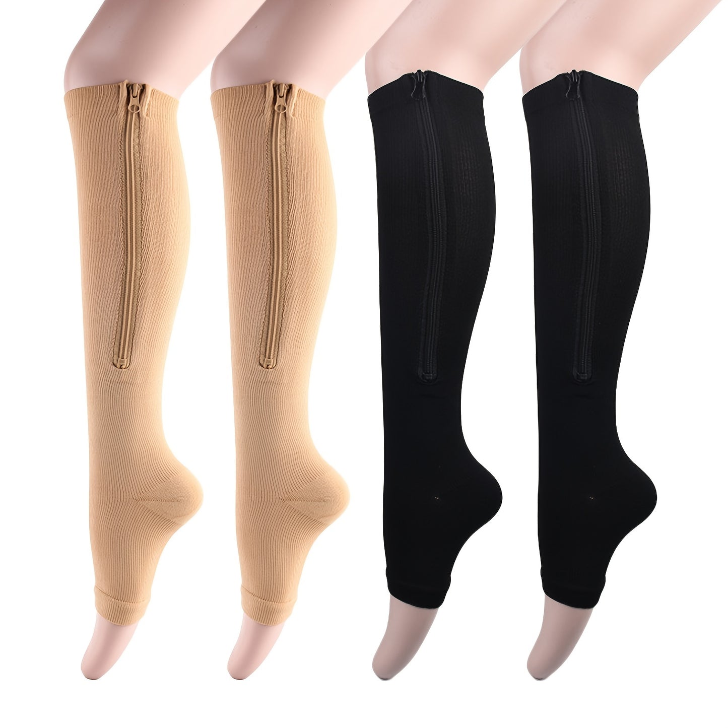 2pcs/1 Pair Breathable Compression with Side Zippers - Comfortable Support for Men and Women