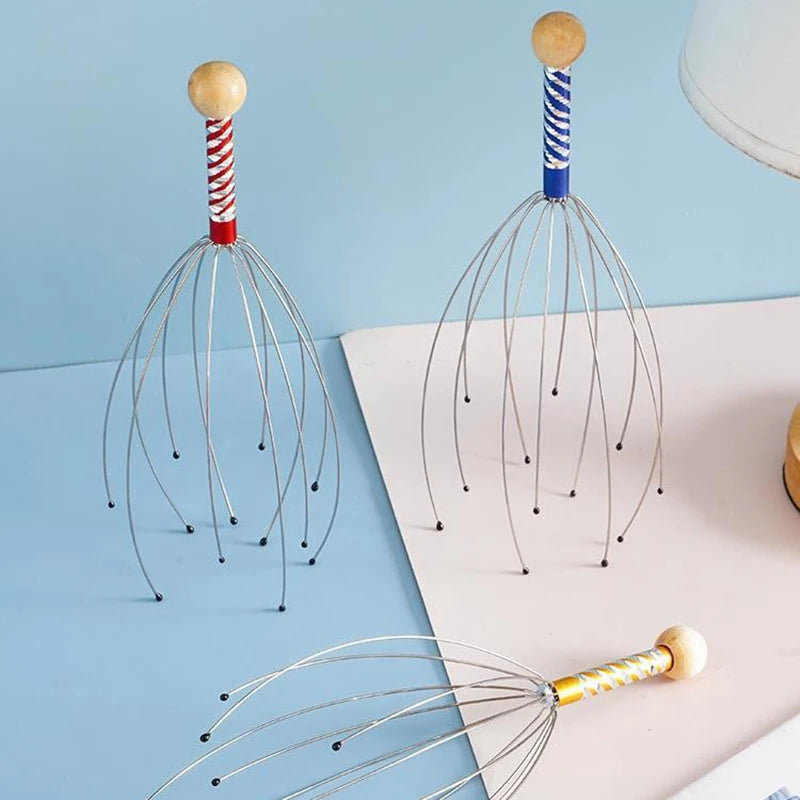 Octopus Head Massager Stainless Steel Engraved Head Relaxer Brain Massage Claw Scalp Scratcher Anti-Itch Random Color 1pc