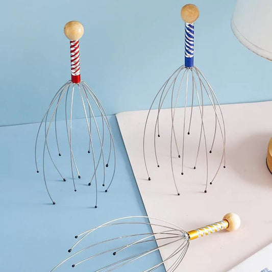 Octopus Head Massager Stainless Steel Engraved Head Relaxer Brain Massage Claw Scalp Scratcher Anti-Itch Random Color 1pc