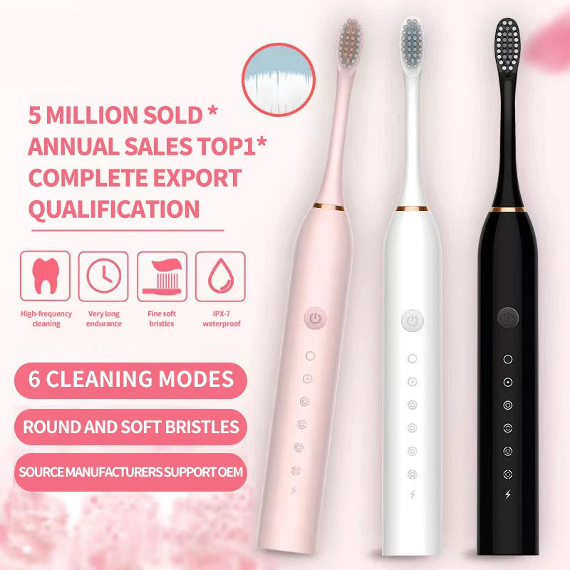 Sonic Electric Toothbrush for Adults, IPX7 Waterproof DuPont Brush Head, USB Rechargeable, High Frequency Cleaning, 6 Cleaning Modes
