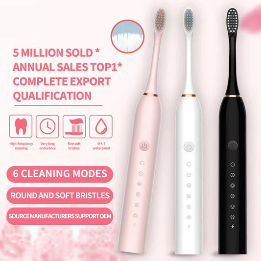 Sonic Electric Toothbrush for Adults, IPX7 Waterproof DuPont Brush Head, USB Rechargeable, High Frequency Cleaning, 6 Cleaning Modes