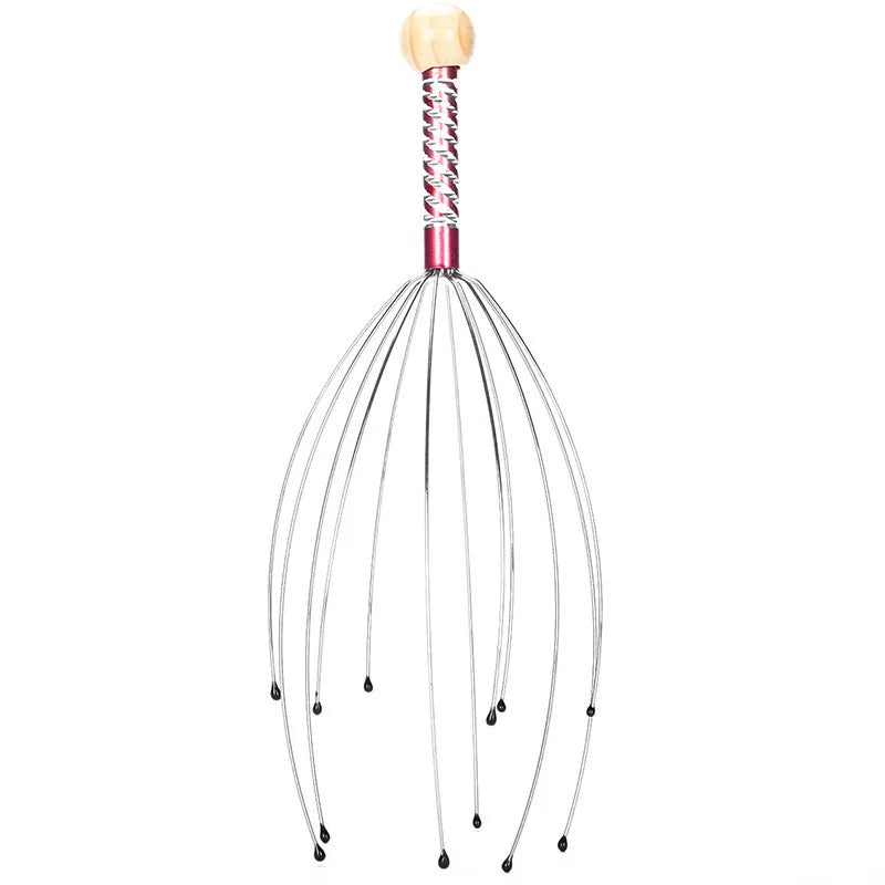 Octopus Head Massager Stainless Steel Engraved Head Relaxer Brain Massage Claw Scalp Scratcher Anti-Itch Random Color 1pc