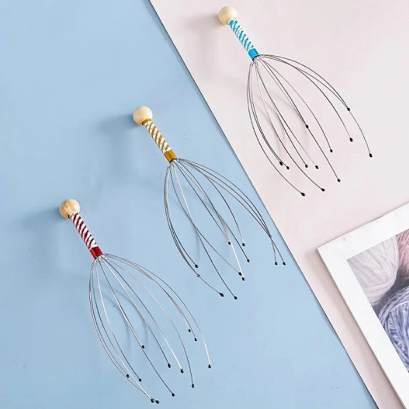 Octopus Head Massager Stainless Steel Engraved Head Relaxer Brain Massage Claw Scalp Scratcher Anti-Itch Random Color 1pc