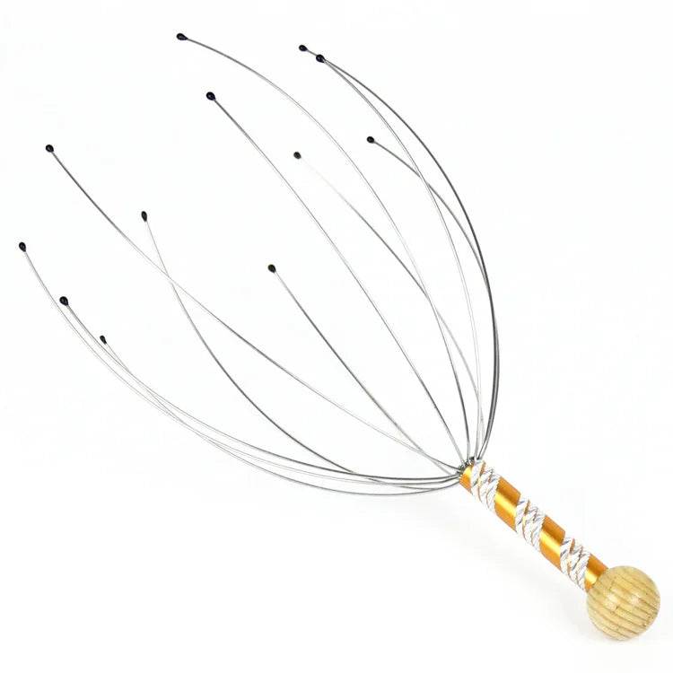 Octopus Head Massager Stainless Steel Engraved Head Relaxer Brain Massage Claw Scalp Scratcher Anti-Itch Random Color 1pc